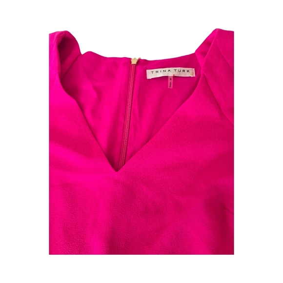 Trina Turk Puff Sleeve Mini Dress Pink V-Neck Balloon Sleeve Size 8 Glamoratti - Picture 7 of 10